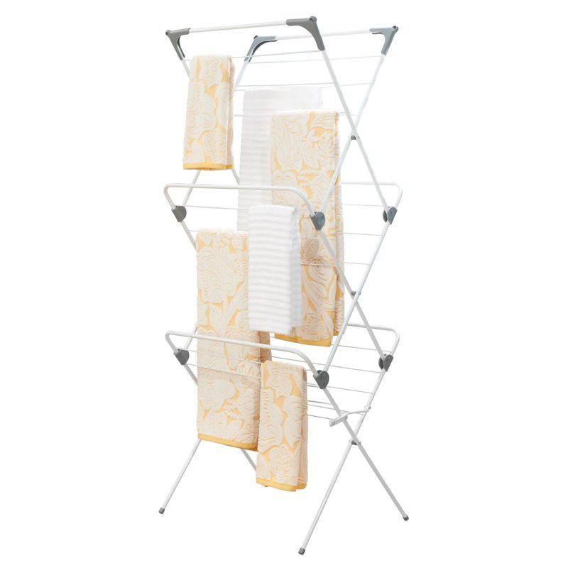 mDesign Tall Metal Foldable Laundry Clothes Drying Rack Stand, 4 of 10