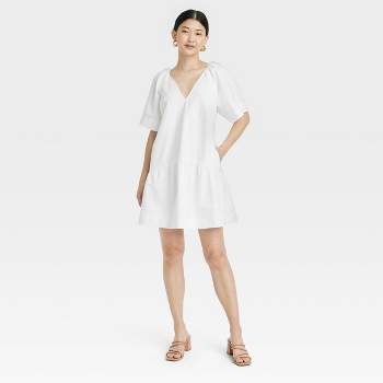 Women's Flutter Short Sleeve Mini Poplin Dress - A New Day™