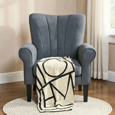 Resenkos Modern Fabric Accent Chair, Wood Legs Armchair, Breathable Linen-Feel, Adjustable Feet, Dark Gray