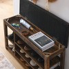 GlasFlength Shoe Racks 3 Tier Shoe Bench Entryway with Cushion Wood Bench with Shoe Storage for Entryway, Black, 39.5"*12"*22" - 3 of 4