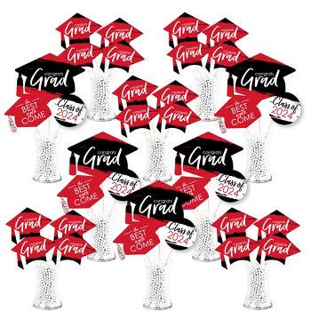 Big Dot of Happiness 2024 Red Graduation Party Centerpiece Sticks - Showstopper Table Toppers - 35 Pieces