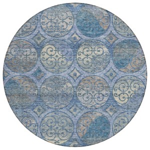 Navy Blue And Sky Blue Trellis Washable Indoor Outdoor Area Rug - 1 of 4
