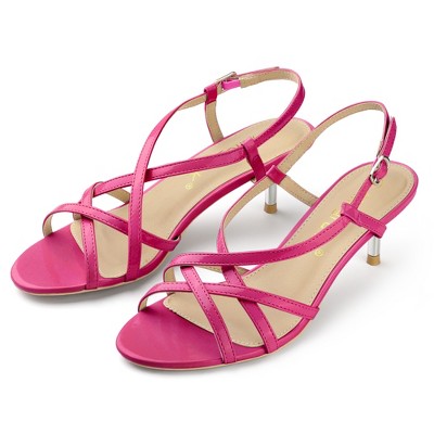 Allegra K Women's Slingback Strappy Kitten Buckle Stiletto Heel Sandals