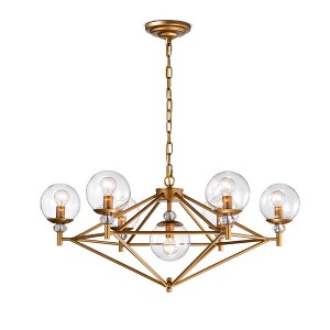 30" x 30" x 48" Paulita Ceiling Light with Glass Shade Gold - Warehouse Of Tiffany: ETL Listed, Adjustable Height - 1 of 3
