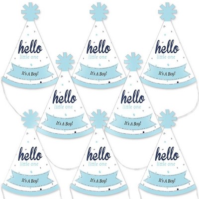 Big Dot of Happiness Hello Little One - Blue and Silver - Mini Cone Boy Baby Shower Party Hats - Small Little Party Hats - Set of 8