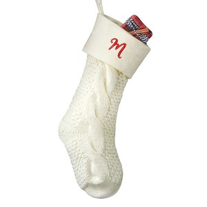 Personalization Mall Cozy Cable Knit Embroidered Initial Stocking, Ivory - 1 of 3