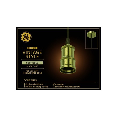 GE Vintage Style Pendant Fixture Soft Gold: Light Socket Adapter, 5 Year Warranty, Plastic, 5.117" Height, 0.65 lbs