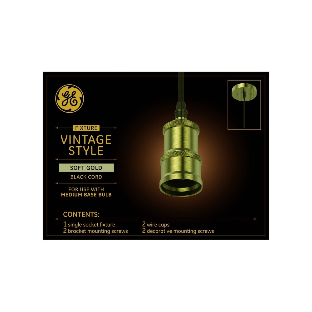 GE Vintage Style Pendant Fixture Soft Gold: Light Socket Adapter, 5 Year Warranty, Plastic, 5.117" Height, 0.65 lbs