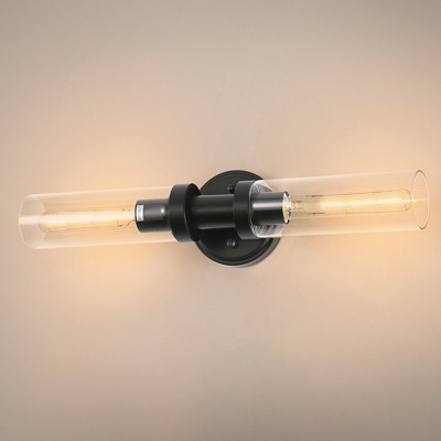 YANSUN 18 in. 2-Light Black Bathroom Sconces with Clear Glass, Bathroom Vanity Light Fixtures, Modern Wall Lights for Mirror