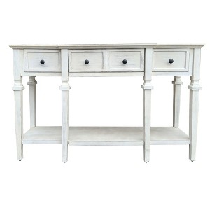 VYNXARIA Console Tables - 48 Inch Long Entryway Table with 4 Drawers and Bottom Shelf, Washed White - 1 of 4