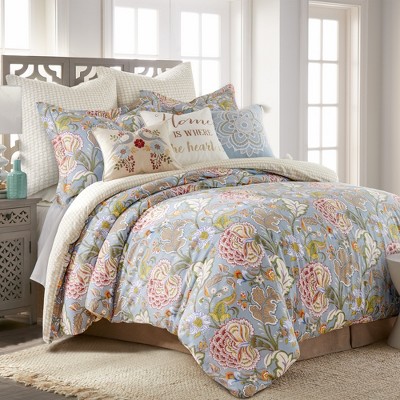 Angelica Multi-Color Cotton Jacobean Floral Full/Queen Duvet Set