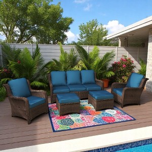3-Seat Outdoor Couch Set with 2 Single Chairs and 2 Ottomans, Weather-Resistant Cushions, Steel Frame - 1 of 4