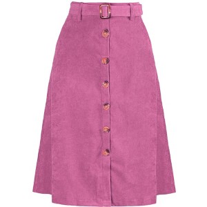 Allegra K Women's High Waist Solid Button Front A-Line Belted Corduroy Midi Skirt - 1 of 4