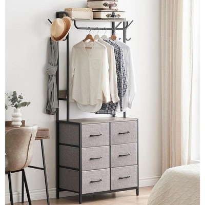 WhizMax Clothing Racks with 4 Fabric Drawers, Freestanding Closet Garment Rack with Hanging Rod and 2 Side Hooks, Storage Closet for Bedroom, Hallway