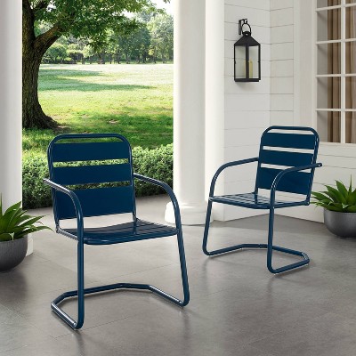 Vintage-Inspired Brighton Navy Steel Outdoor Dining Chair Set