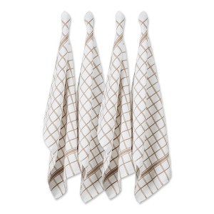 Design Imports  Terry Windowpane Dishtowel Set 4 Piece, 16X26", Stone - 1 of 4