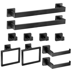 Itopfox 10 Piece Matte Black Bathroom Hardware Set 2 Pack 16 Inch Towel Bars 4 Pack Hooks 2 Towel Rings 2 Toilet Paper Holders - 1 of 4
