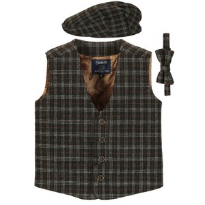 Gioberti Boy's 3pc Tweed Vest with Matching Cap and Bow Tie - 1 of 4