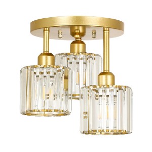 DAKAFUL 3 - Light Modern Crystal Semi - Flush Mount Ceiling Light, Gold Close to Ceiling Chandelier for Living Room,Hallway, Entryway - 1 of 4