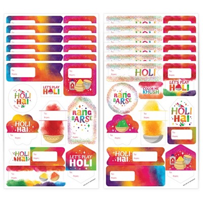 Big Dot of Happiness Holi Hai - Assorted Festival of Colors Party Gift Tag Labels - To and From Stickers - 12 Sheets - 120 Stickers