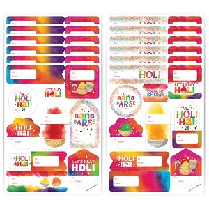 Big Dot of Happiness Holi Hai - Assorted Festival of Colors Party Gift Tag Labels - To and From Stickers - 12 Sheets - 120 Stickers - 1 of 4