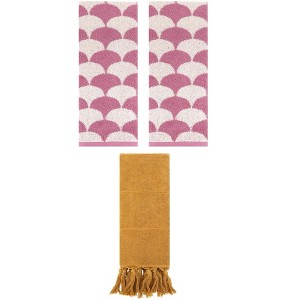 REGALWOVEN 3 Packs Cotton Geometric and Solid Absorbent Soft Hand Towel for Bathroom Kitchen - 1 of 4