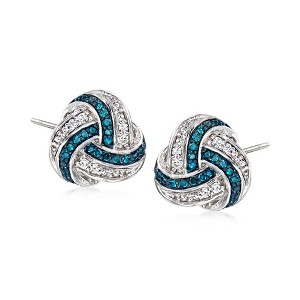 Ross-Simons 0.15 ct. t.w. Blue and White Diamond Love Knot Earrings in Sterling Silver - 1 of 4
