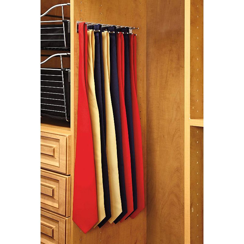 Rev-A-Shelf TRC-12CR 12-Inch Side Mount Extending Closet Tie and Belt Organization Storage Rack Holder for Up To 23 Ties, Chrome (2 Pack), 4 of 7