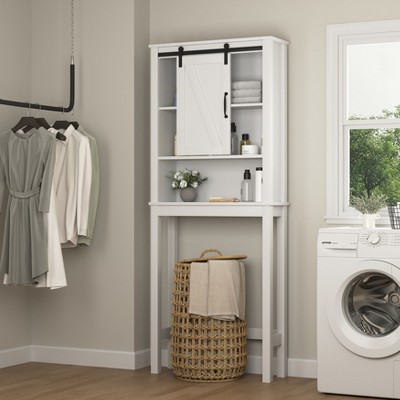 VYNXARIA Rustic Over-the-Toilet Storage Cabinet with Adjustable Shelves and Sliding Barn Door