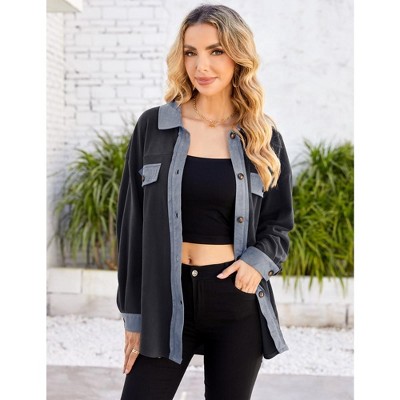 Womens Velvet Long Sleeve Button Down Shirts Casual Blazer Jacket Oversized Blouses Tops