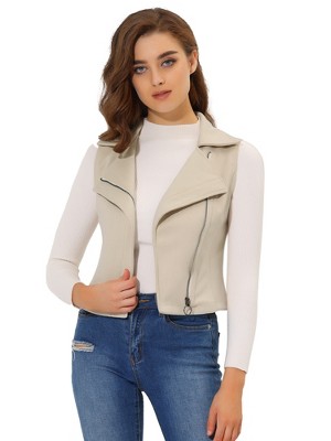 INSPIRE CHIC Women's Faux Suede Casual Sleeveless Biker Vest Jacket