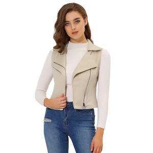 INSPIRE CHIC Women's Faux Suede Casual Sleeveless Biker Vest Jacket - 1 of 4