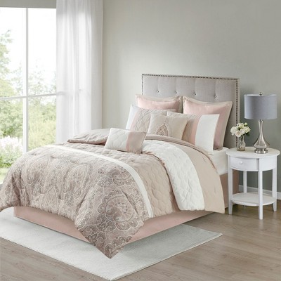 Luxe Quilted Comforter Set, All Season Down Alternative Warm Bedding Matching Shams, Bedskirt, Decorative Pillow, Shawnee Scrollwork