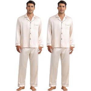 INSPIRE CHIC Men's 2 Pack Button Down Long Sleeve Casual Satin Pajamas Sets - 1 of 4