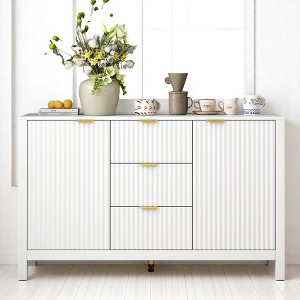 Modern Entryway Cabinet with Wave Design, 3 Drawers & Adjustable Shelves, Soft-Close Doors, Accent Storage Console for Hallway, Living Room - 1 of 4