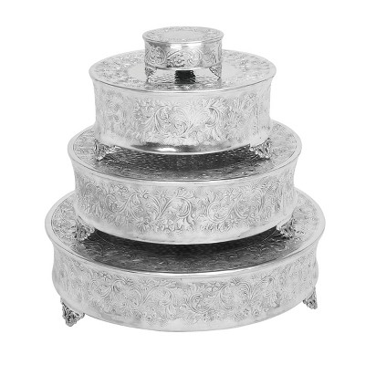 Set of 4 Round Traditional Aluminum Cake Stands Silver - Olivia & May