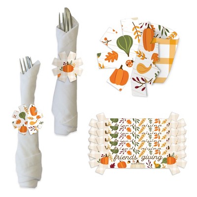 Big Dot of Happiness Fall Friends Thanksgiving - Friendsgiving Party Paper Napkin Holder - Napkin Rings - Set of 24