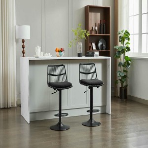 Resenkos Counter Bar Stools, Counter Stool,Set of 2 Rattan Bar Stool, 360 Swivel Bar Chair, Counter Height Chair with Footrest,Black - 1 of 4