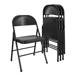 (Set of 4)All-Steel Metal Folding Chair, Double Braced, Black - 1 of 4