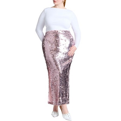 ELOQUII Women's Plus Size Sequin Column Midi Skirt