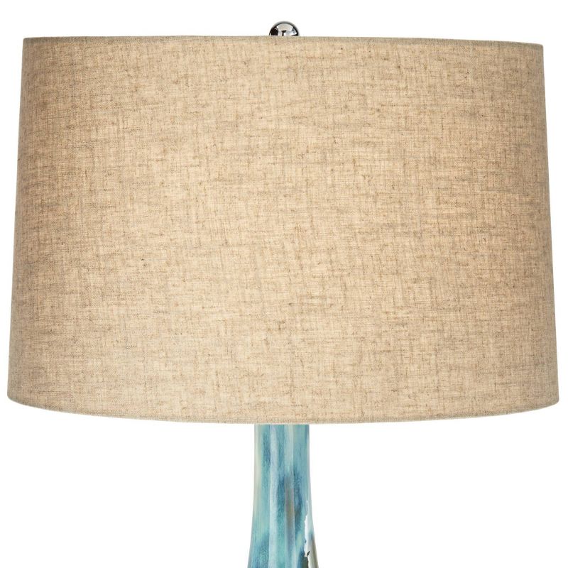 Possini Euro Design Kenya Modern Tropical Table Lamp with Riser 31" Tall Blue Green Beige Linen Drum Shade for Bedroom Living Room Bedside Nightstand, 3 of 7