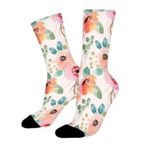 Sweet Flower Pattern Women Printed Crew Socks Funny Funky Socks Soft Polyester Novelty Gifts for Artists Men - 1 of 1