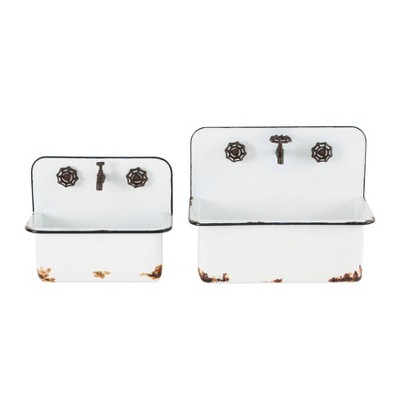Set of 2 Farmhouse Rectangular Metal Planters White - Olivia & May