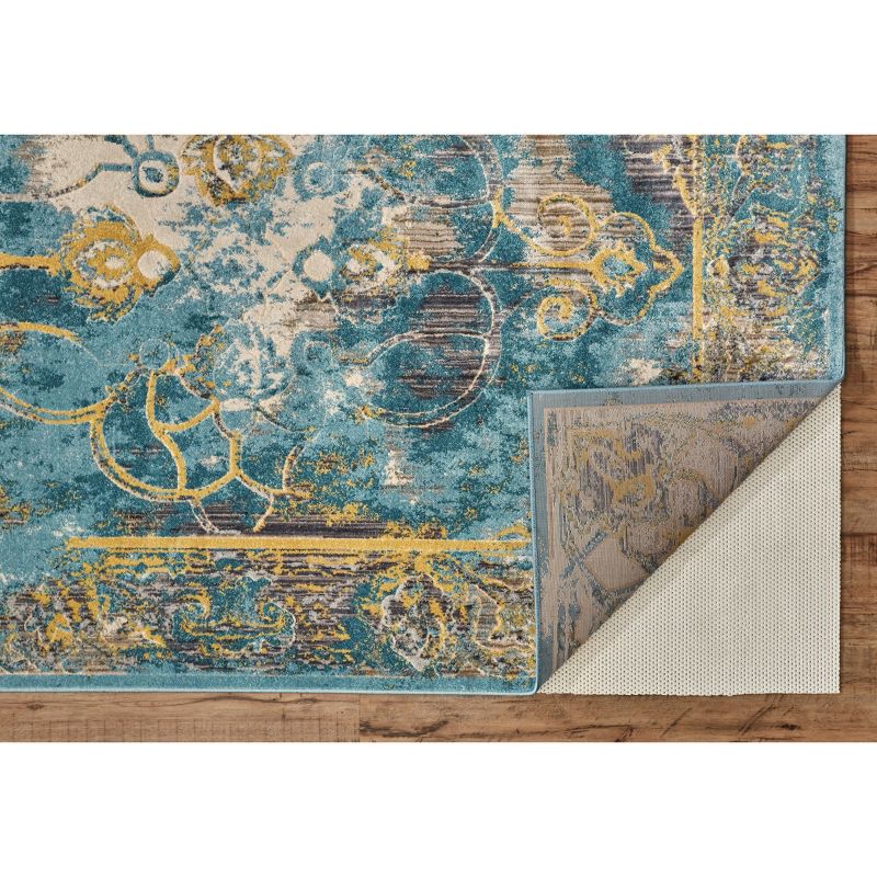 Keats Transitional Distressed Blue/Yellow/Taupe Area Rug, 4 of 9