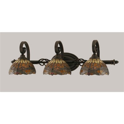 Toltec Lighting Elegante 3 - Light Vanity in  Dark Granite with 7" Amber Dragonfly Art Glass Shade