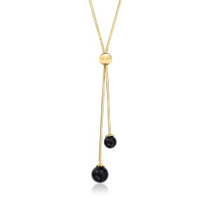 Ross-Simons Italian 6-8mm Onyx Bead Lariat Necklace in 18kt Gold Over Sterling Size 22 - 1 of 3