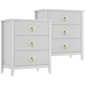 2Pcs Fluted Wood Nightstands, 27.5" Wide 3-Drawer Dresser Set, Modern Bedside Tables, Chest of Drawers for Bedroom, Living Room - 1 of 4