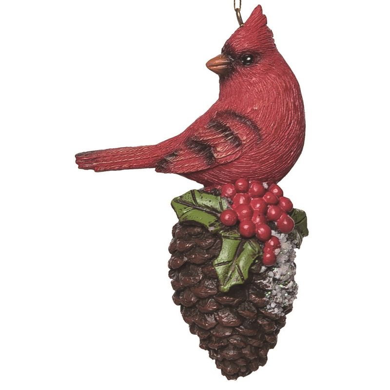 Transpac Christmas Holiday Red Polyresin Bright Cardinal Birds on Pinecones Ornament Set of 3, 4.50H inch, 3 of 5
