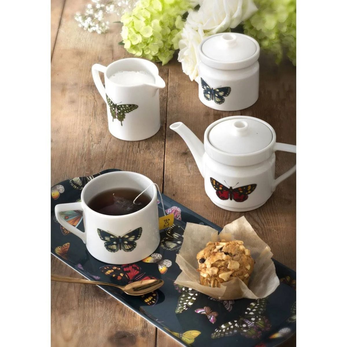 Portmeirion Botanic Garden Harmony Tea for One Butterfly Porcelain Tea Set Multicolored Set of 2 - thumbnail 5