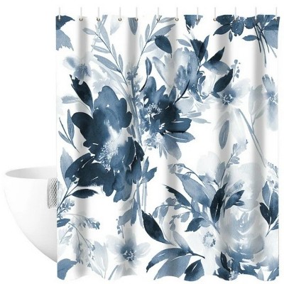 LunaLulinlk Blue Floral Fabric Shower Curtain